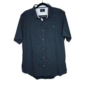 Level Ten Men’s Short Sleeve Button-Up Shirt Black with Dot Print Size XL